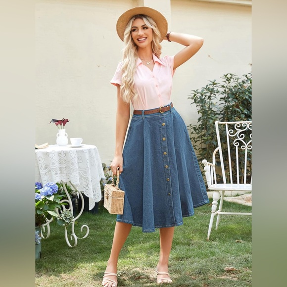 NWT Denim Blue Button-Down Skirt - Picture 1 of 8